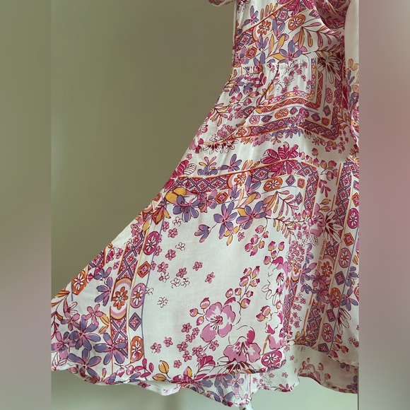 Poupette St. Barth- Bettina Pink Floral Tie Waist Romper Mini Dress - Picture 7 of 11